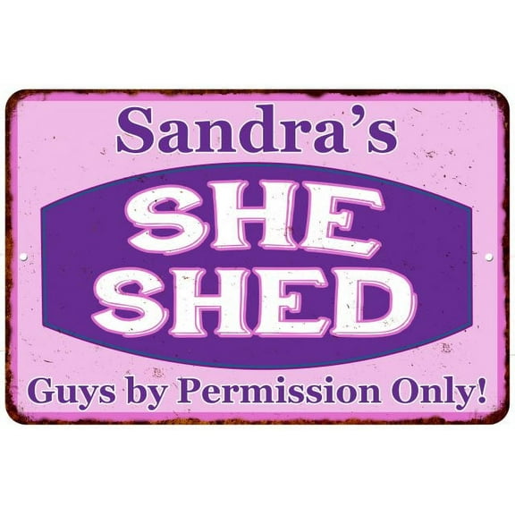 Sandra's Purple & Pink SHE SHED Vintage Sign 8x12 Woman Wall Decor 208120040224