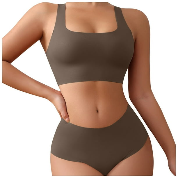 Conjunto de sujetador deportivo para mujer: estilo camiseta sin aros, relleno extraíble, fruncido en la parte superior, tallas S-XL.