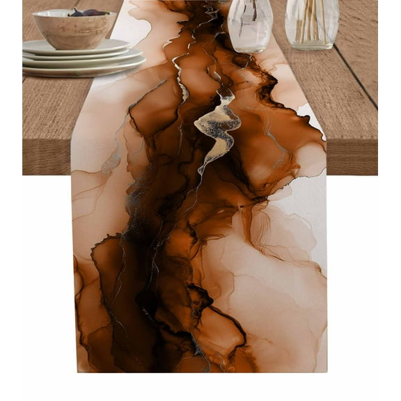 ERUNPONLY Blue Marble Table Runner - 60 Inch Long Modern Ombre Abstract Ink Painting Art Cotton and Linen Blended Dress Scarves Farmhouse Table Runner for Kitchen Dining, Coffee Table, 13" x 60"