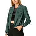 thumbnail image 3 of INSPIRE CHIC Women's Jacket Stand Collar Long Sleeve Zip up Flap Pocket Bomber Jacket M Green, 3 of 9