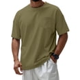 thumbnail image 2 of JoveMarine Men's Loose Fit Casual Short Sleeve Top, Round Neck T-Shirt with Chest Pocket, Soft Cotton Blend for Everyday Wear and Outdoor Activities Army Green L, 2 of 9