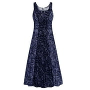 Medium Petite Womens Dress Blue Medallion Chintz Designer Print Sleeveless Square Neck Princess Cut