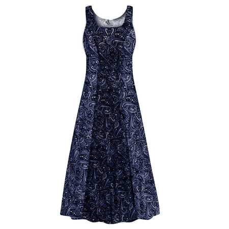 Medium Petite Womens Dress Blue Medallion Chintz Designer Print Sleeveless Square Neck Princess Cut