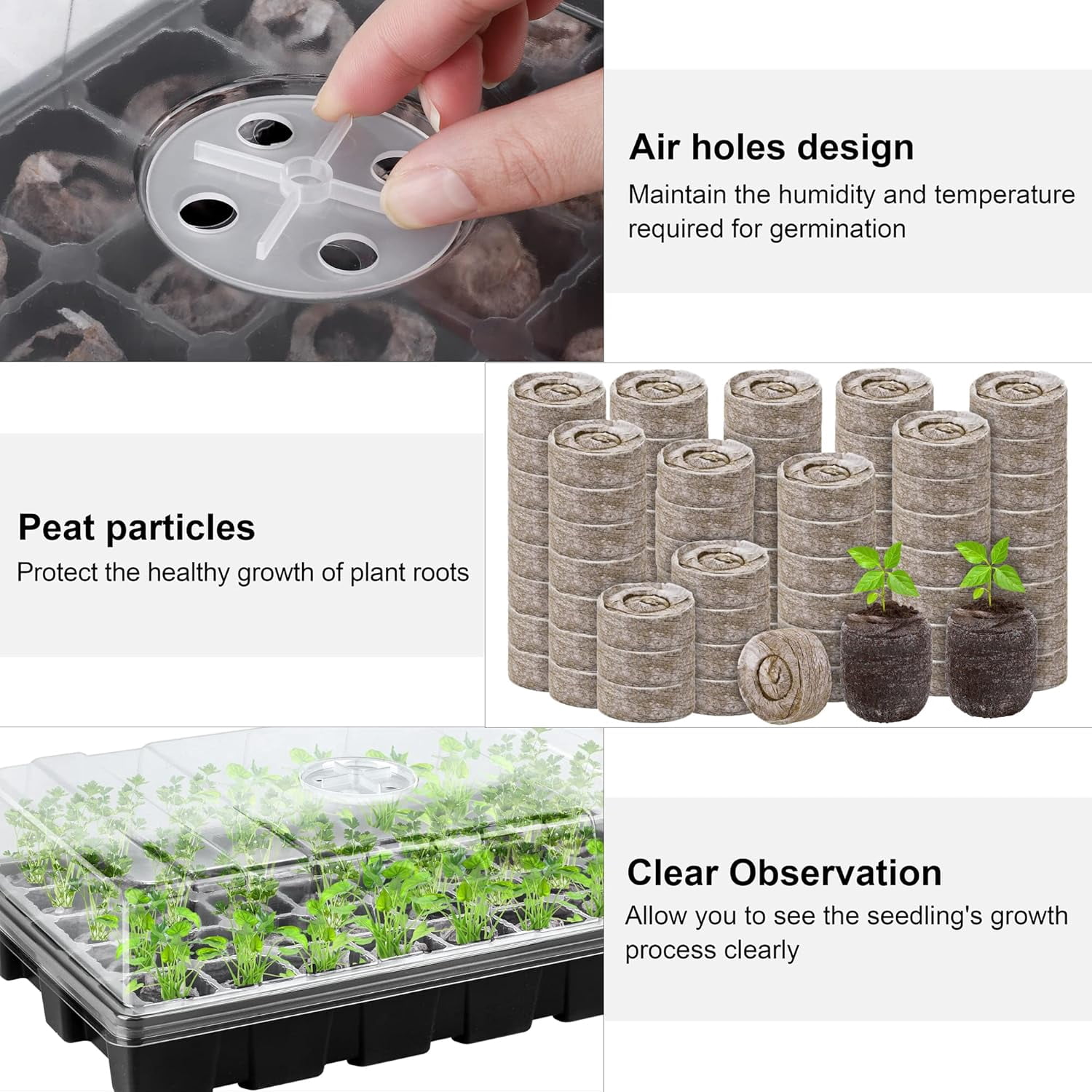 Seed Starter Tray Kit with Humidity Dome and Base Including Peat Pellets, Plant Labels, Tool, Plant Growing Tray for Garden Planting