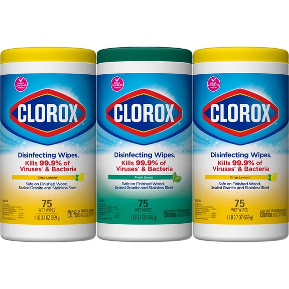 Clorox Disinfecting Wipes Value Pack, Cleaning Wipes, Bleach Free, 75 Count Each, Pack Of 3 (Package May Vary)