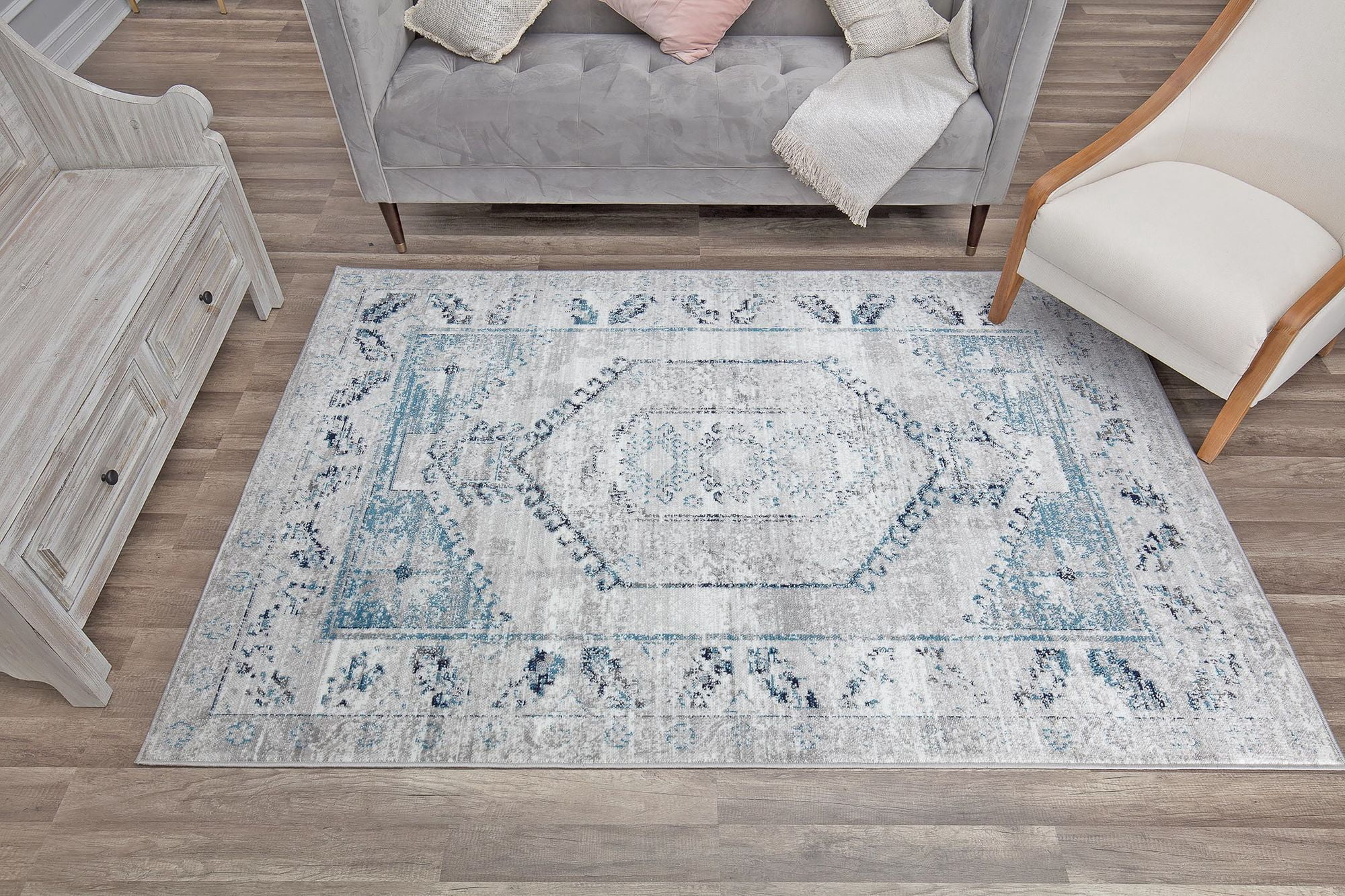 Freida FY10B Misty Smoke Vintage Farmhouse Gray Area Rug, 8'x10'