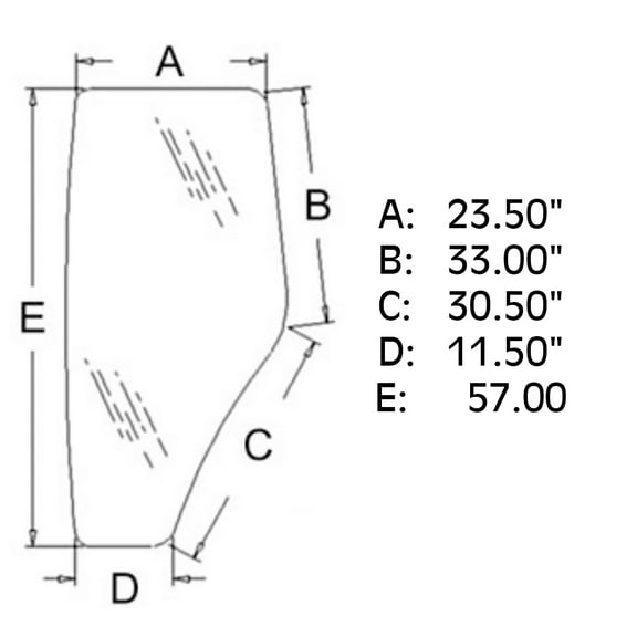 WN-R198624 Glass, Door, LH Fits John Deere 210LJ 4630 5065M 5075M 5083E 5085E 5085M 5093E 5095M 5095MH 5100E 5101E 5105M 5220 5225 5320 5325 5420 5425 5520 5525 5603 5625 6100D 6110D 6115D 6125D 6130