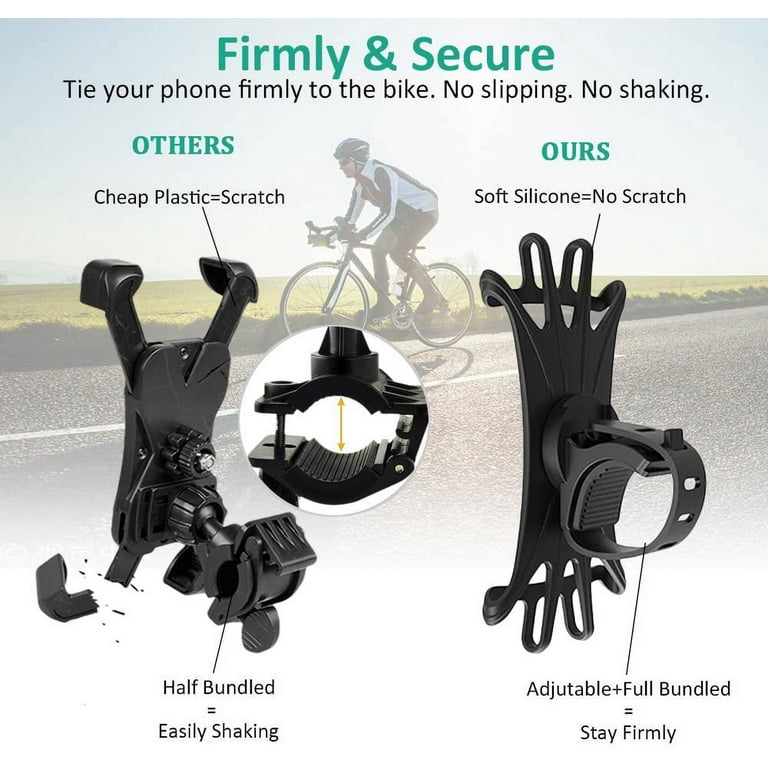 Bike Phone Mount, 360 Rotation Cell Phone Holder for Bike, Universal Silicone Bicycle Phone Mount for iPhone Xs Max Xs XR x 8 Plus 8 7 6S Plus, Galaxy