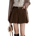 thumbnail image 2 of Womens Corduroy Pleated Casual Wide Leg Shorts for Women High Waist Comfortable Summer Bottoms Brown S, 2 of 9