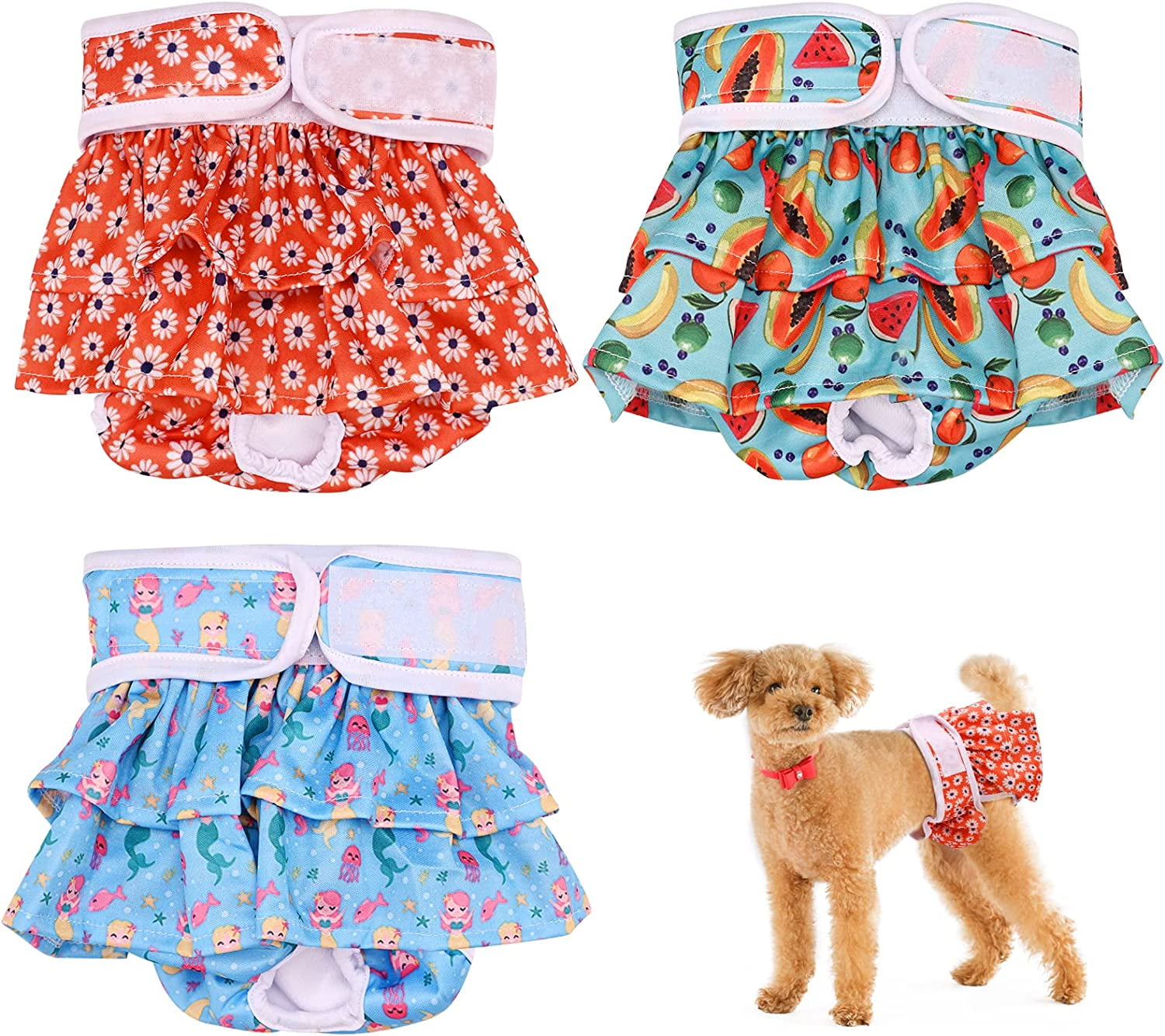 Washable Dog Diapers(M),3 Female Dog Diapers Reusable Strips for Dogs Cats,Reusable Dog Super Absorbent Panty Skirt Design for Pets in Heat,Incontinence