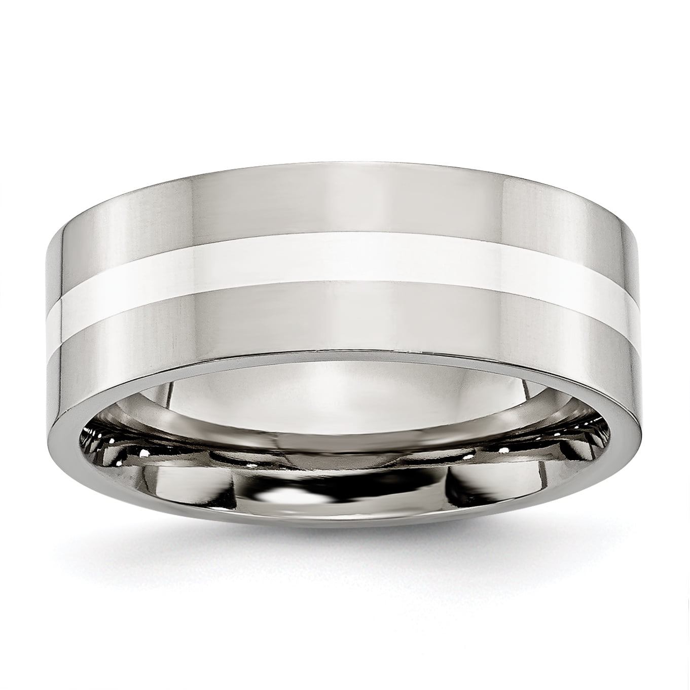 Box Stainless Steel Sterling Silver Inlay 6mm Polished Band 