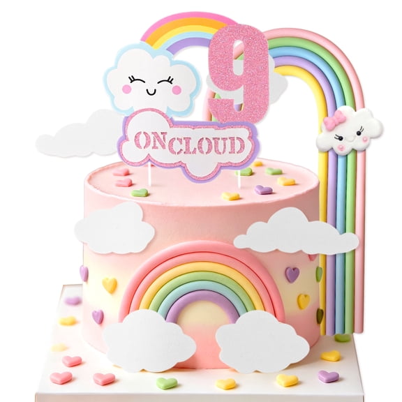 ONCLOUD9 9th Birthday Cake Decoration Set - Cloud Rainbow Themed Party Decorations for Festive Celebrations