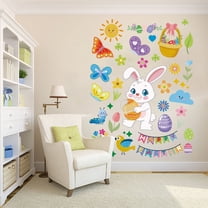 Honeeladyy Easter Wall Decals Removable Decals Bunny Eggs Radish Combo Stickers Wall Easter Pattern Wall Decal Easter Decoration for Living Room Bedroom Kitchen Party Home Supplies