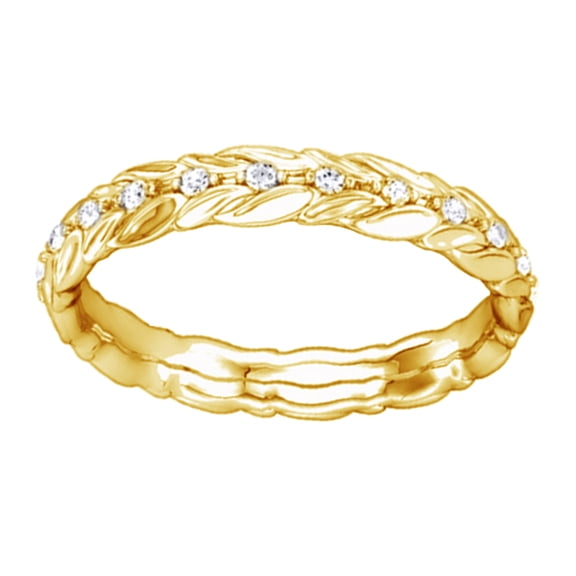 AFFY White Natural Diamond Wheat Pattern Eternity Band Ring In 14K Yellow Gold (0.16 Cttw)