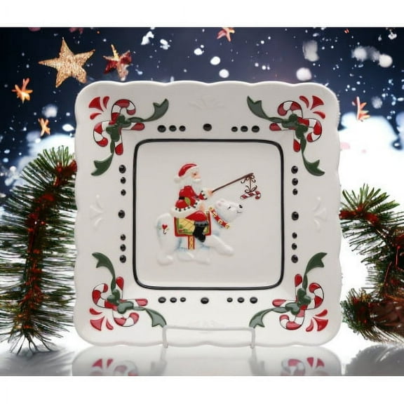 Ceramic Santa with Polar Bear 10 Inch Plate Holiday