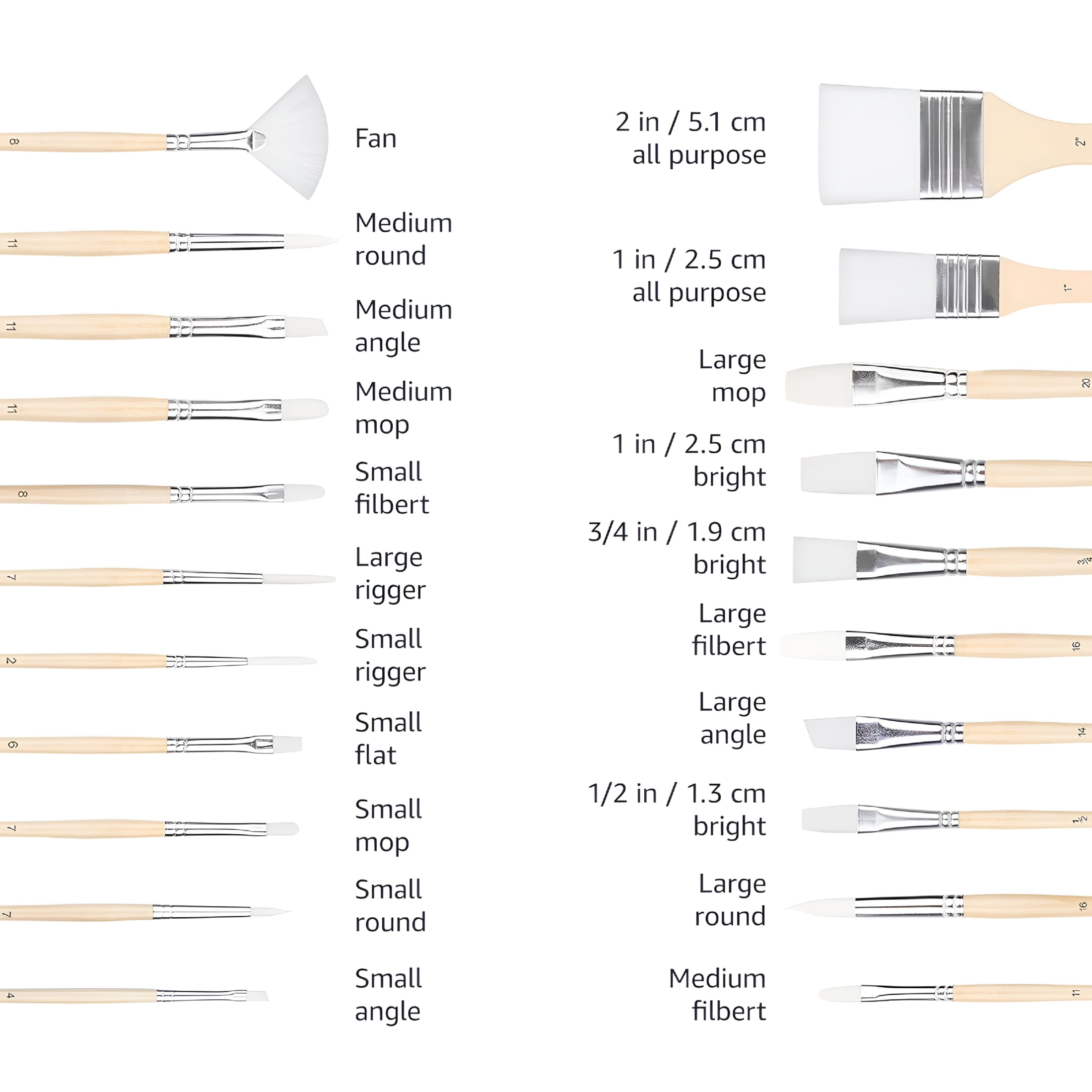 CCOCC Multi-Shaped Polyester Paint Brushes for Acrylic,Oil,Watercolor,Gouache,Fine Detailing,Face Painting,24 Count Different Sizes,Wood Color