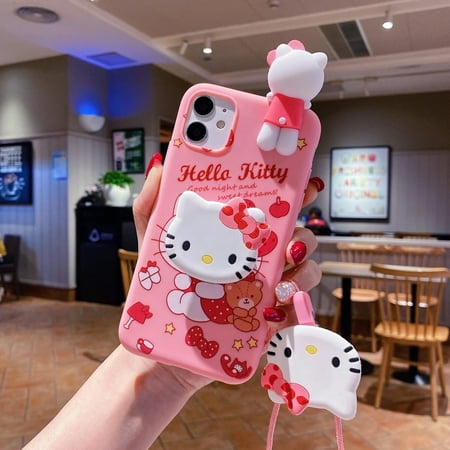 My Melody Hello Kitty For iPhone 6 6s 7 8 X Xs Max XR 11 12 13 14 15 Pro SE Max Case TPU Soft Phone Case With Holder Strap Rope