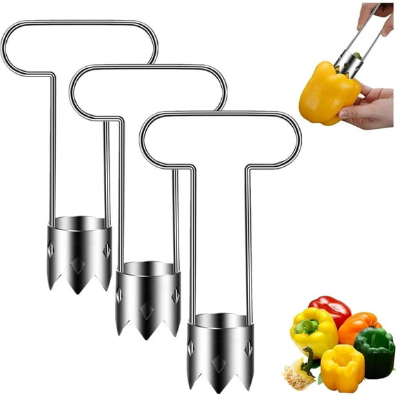 Red Bell Pepper Seed Corer, 2025 New T-Shaped Handle Stainless Steel Fruite Corer, Vegetable Corer Tool Cutter Pepper Seed Remover Tool, Universal Kitchen Gadget