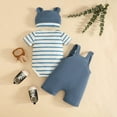 thumbnail image 6 of Huowey Boys Girls Suspender Shorts Set Short Sleeve Classic Striped Prints Round Neck Romper Bodysuit Cute Cartoon Animal Dog Pattern Embroidery Overall Outfits Vacation Dailywear,Blue,3-6 Months, 6 of 6