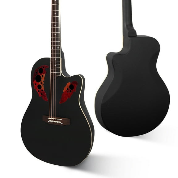 Topcobe 41 Inch Cutawary Round Back Acoustic Guitar, Spruce Top Grape Hole, Black