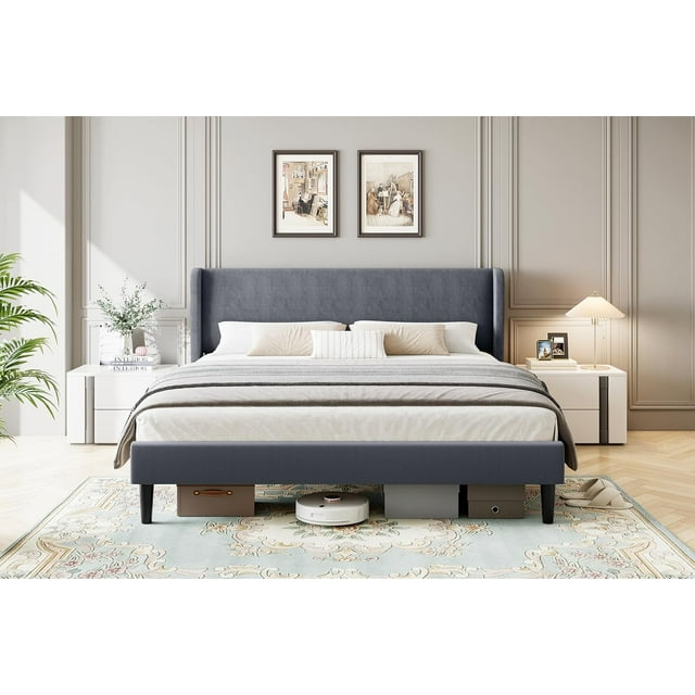 Platform Bed Frame with Upholstered Wingback Headboard, Heavy-Duty Frame Support, Noise-Free, Easy Assembly, No Box Spring Needed