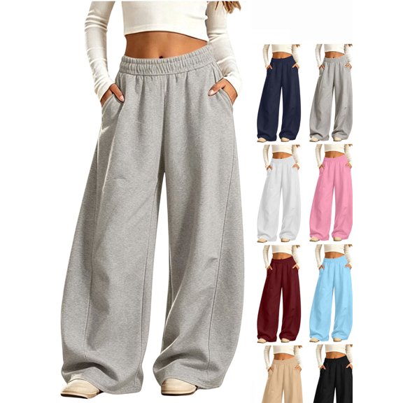 Hzzrkos Kids Wide Leg Sweatpants Elastic Waist Casual Jogger Pants with Side Pockets Adjustable Hem Loose Fit Athletic Trousers for School Travel Outdoor Daily Wear Gray