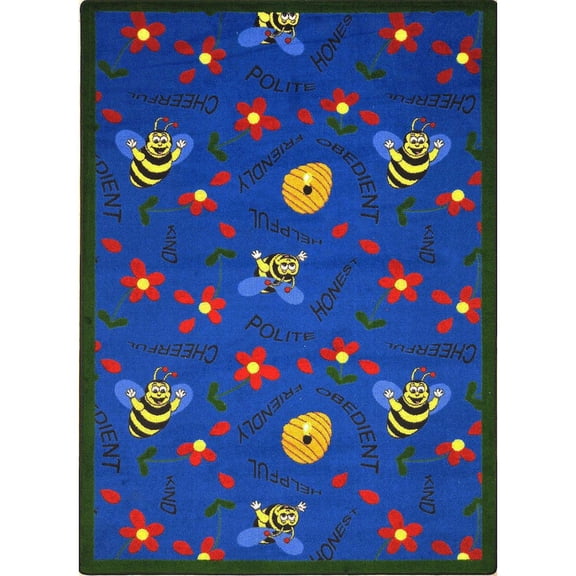 Joy Carpets Kid Essentials Bee Attitudes 5'4" x 7'8" Area Rug in Color Blue