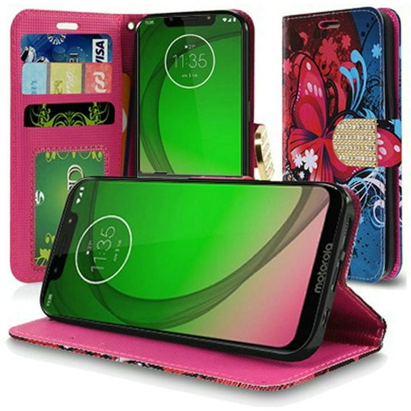 GSA Leather Flip Wallet Case for Motorola Moto G7 Play - Butterfly Bliss