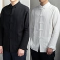 thumbnail image 2 of Lohuatrd Men Autumn Chinese Style Shirt Top Mandarin Collar Long Sleeve Pockets Disc Button Traditional Kung Fu Tai Chi Shirt Tang Tops Uniform, 2 of 8