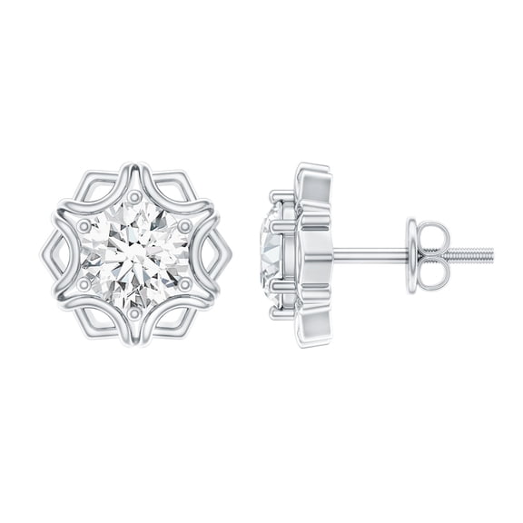 Rosec Jewels Lab Grown Diamond Studs - Vintage Style Diamond Earrings with Screw Back (1.9 Ct, EF-VS Quality), 925 Sterling Silver