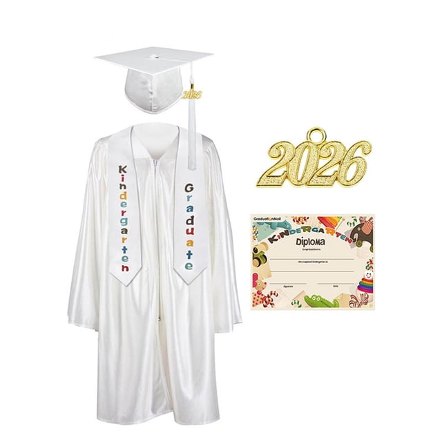 Odeerbi 5-15 Años Chicos Niñas Vestido de Graduación Conjunto Vestido Brillante Con Gorra, Estoro Y Tarjeta de Diploma Traje de 4 Piezas Para La Ceremonia de Graduación