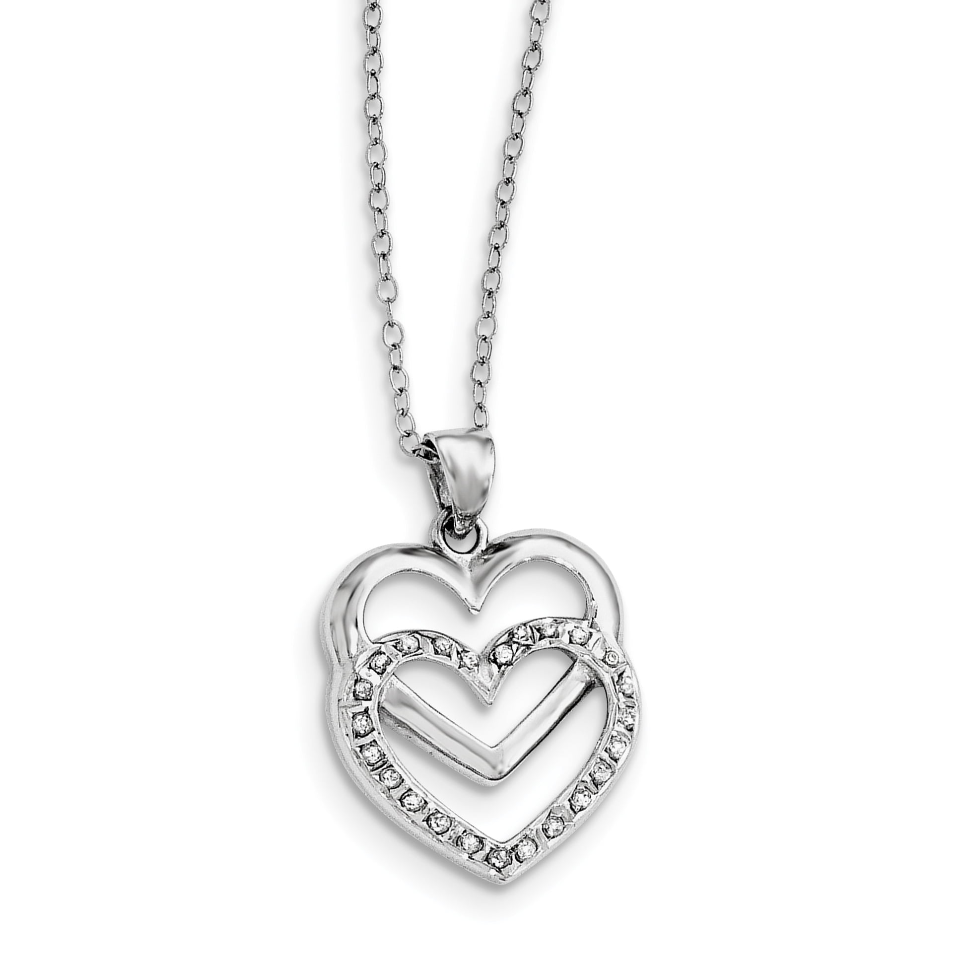 Sterling Silver Diamond Mystique 18in Dangle Heart Necklace (Weight 2.7 Grams, Length 18