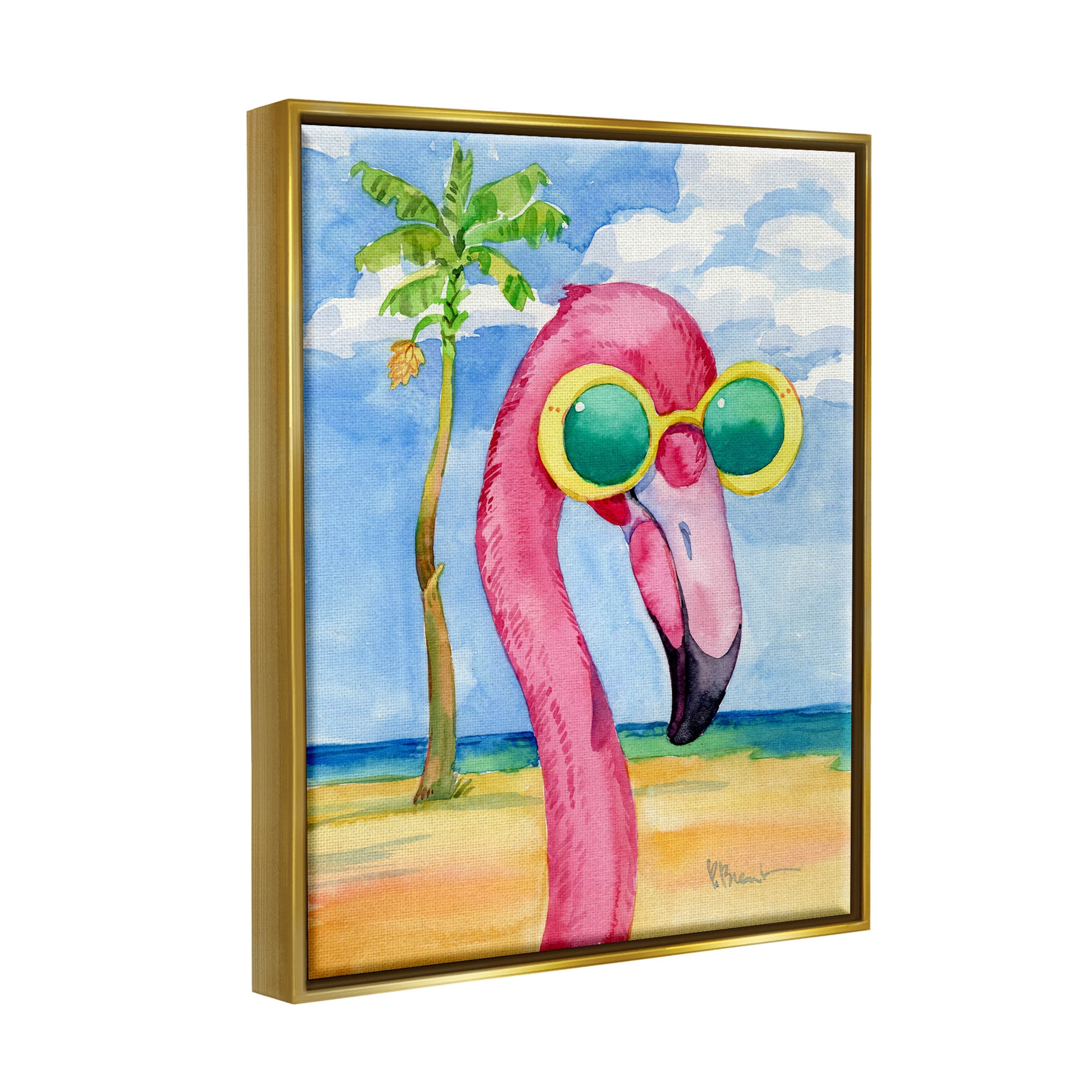 Stupell Industries Looking Good Flamingo Tropical Painting Metallic Gold Floating Framed Canvas Print Wall Art, Design by Paul Brent