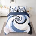 thumbnail image 3 of Manfei Adult Modern Abstract 7 Pieces Bedding Comforter Set, Fashion Stripe Ombre Minimalst Full Bedding Set, Blue Swirl Spiral Reversible Fitted Sheet Flat Sheet, Luxury Bedroom Decor, 3 of 8