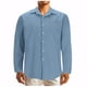 thumbnail image 1 of Blusa y camisa de manga larga con cuello vuelto para hombre, estilo casual, de color liso, con botones y bolsillos, de poliéster y algodón., 1 of 5