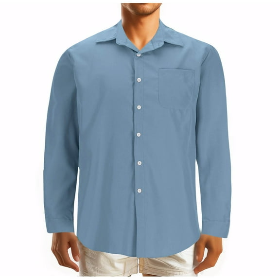 Mens Solid Cotton Tops Regular-Fit Long-Sleeve Casual Button Down Shirts Stain Sheild Dress T Shirts Formal Business Wrinkle-Free Tee Shirts