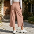 thumbnail image 5 of HomeDM Capris Pants for Women Wide Leg Drawstring Loose Pants Khaki Lounge Trousers with Pockets for Athletic Work Size M, 5 of 7