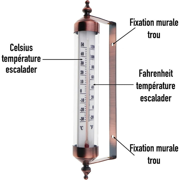 Thermomètre d'extérieur avec jauge, effet bronze – Élégant thermomètre de  jardin pour extérieur adapté pour la température extérieure, serre, garage,  facile à accrocher 