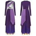 thumbnail image 7 of Sholeno Women 2 Piece Praise Dance Outfits Long Sleeve Dress with Wide Leg Pants Worship Dancewear Purple S, 7 of 7