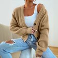 thumbnail image 4 of Purcolt Women's Chunky Knit Open Front Cardigan Sweaters V Neck Button Down Loose Short Cardigan Fall Outerwear Coats, 4 of 6