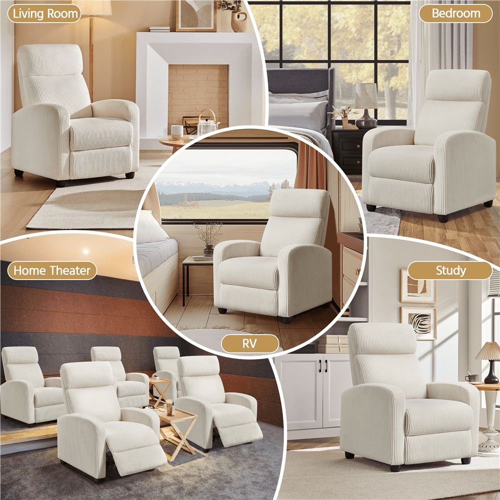 Renwick Modern Corduroy Recliner Chair with Pocket Springs, Beige