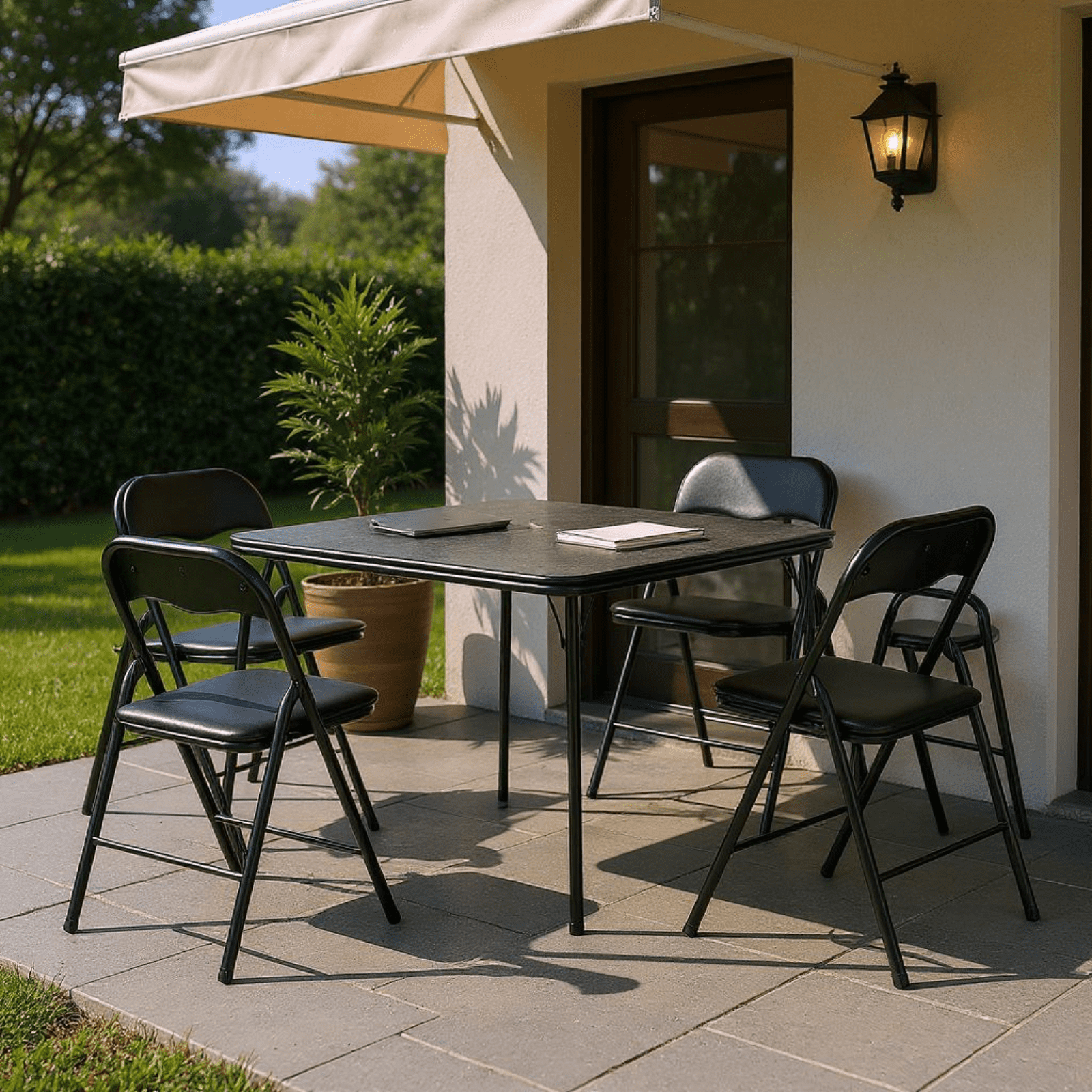 Homy Casa 5-Piece Patio Furniture Set with Folding Table and 2 Chairs, Outdoor Patio Set, Black