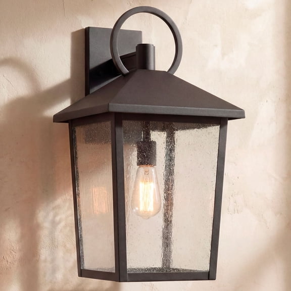 John Timberland Westmont 22" High Modern Outdoor Wall Light Fixture Mount Porch House Weatherproof Sand Black Aluminum Glass Shade