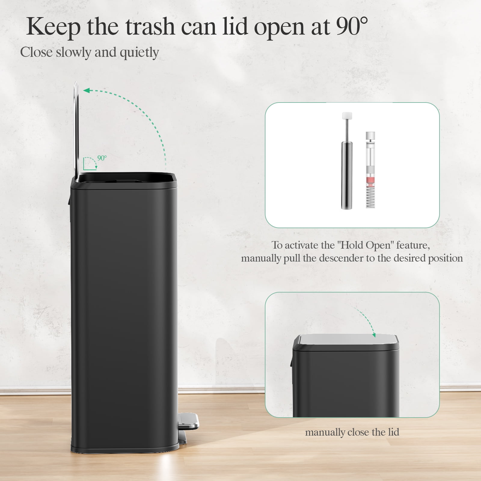 Arlopu 13.2 Gallon Trash Can, Stainless Steel Garbage Bin with Soft-Close Lid for Dining Room, Bathroom, Home Office
