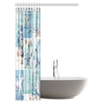 thumbnail image 2 of MYPOP Seashells on Wooden Planks Decorations Shower Curtain, Decorative Lighthouse, Sailing Boats and Marine Items on Wooden Background Fabric Bathroom Decor Set with Hooks, 48 X 72 Inches, 2 of 2