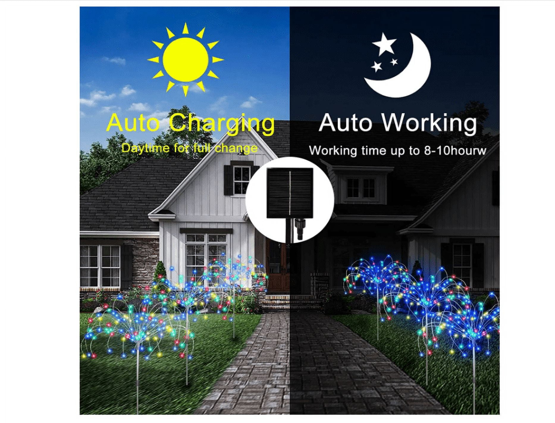 Solar Garden Lights, Outdoor Firework Lights, 3 Pack 120 LED Solar Lights Decorative Stake with Remote, 8 Modes DIY Landscape Light Waterproof Lamps for Walkway Pathway Backyard Lawn(Colorful)