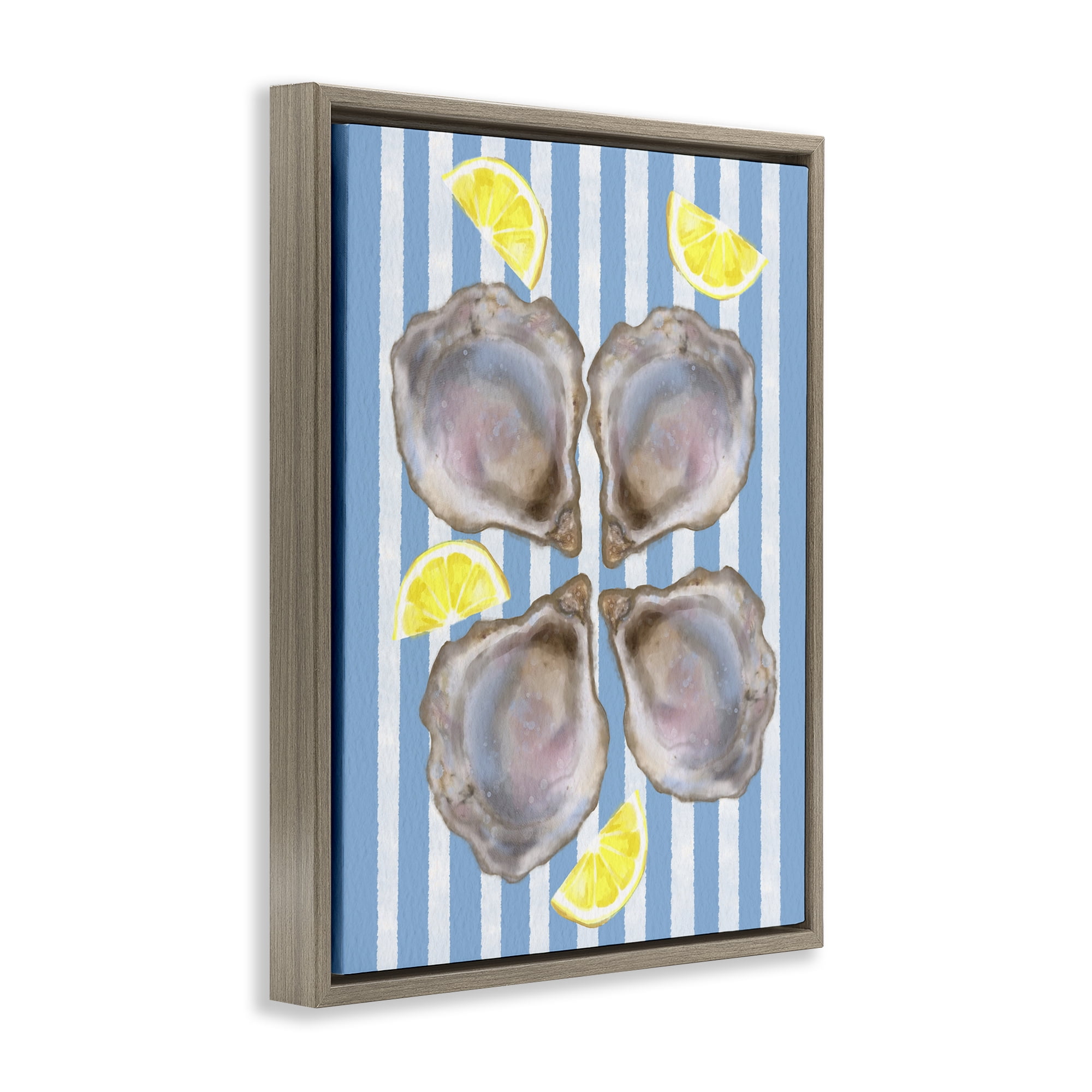 Stupell Industries Blue Stripe Oysters Brown Framed Floater Canvas Wall Art, design by Matthew Piotrowicz