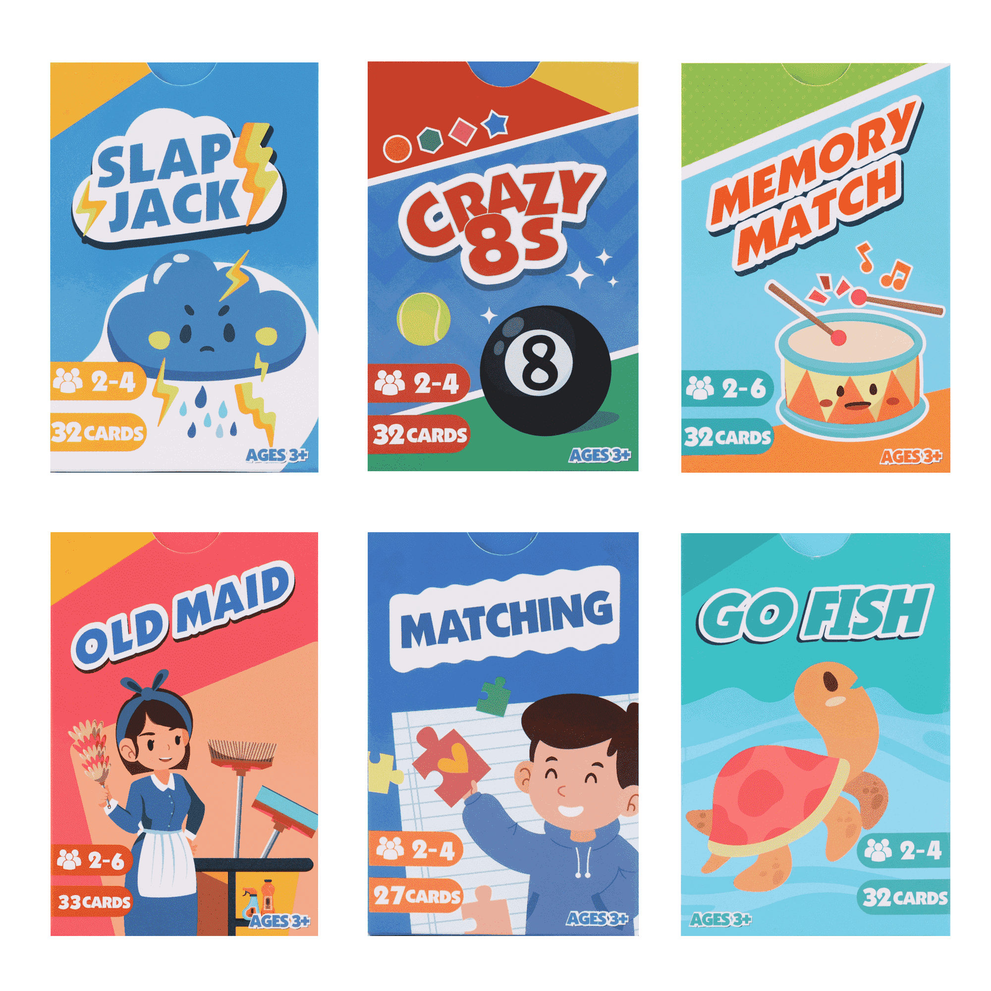 GSE Games & Sports Expert 6-in-1 Classic Card Games Set: Go Fish, Old Maid, Crazy 8's, Memory Match, Slap Jack, Matching