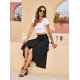 thumbnail image 5 of Falda de leopardo boho para mujer Faldas cruzadas midi de playa de verano divididas altas y bajas,Lunares negros,M LD.LDQZL Ropa, 5 of 6