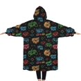 thumbnail image 2 of Oversized Wearable Blanket Hoodie,Colorful Controllers Games Black Pattern Sherpa Blanket Hoodie with Super Pockets,Super Warm Fuzzy Pullover for Women & Men, 2 of 6